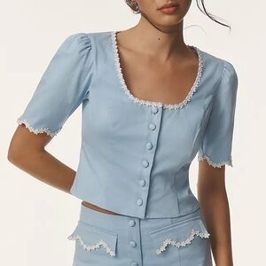 Maeve Scoop-Neck Lace-Trim Blouse
